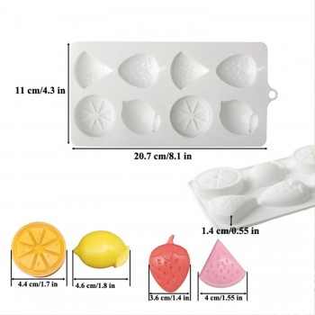 Silikon Meyve Şekilleri Çikolata Ve Jelibon Kalıbı Çilek Karpuz Limon Şekilli Kalıp 8 Li