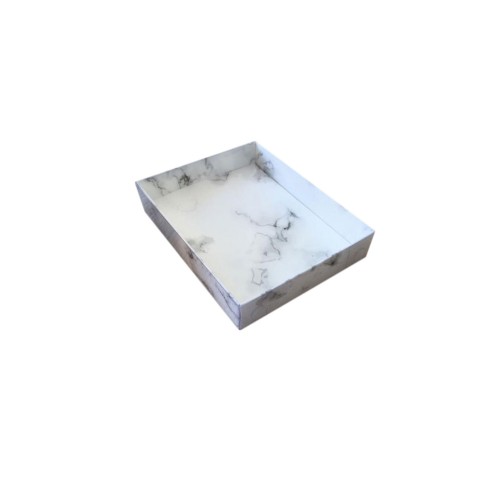 Asetat Kapaklı Karton Kutu Mermer Desenli 12X15X3 CM - 10 Adet  Beyaz