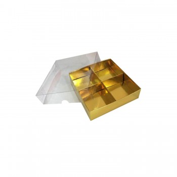 Asetat Kapaklı Karton Kutu 12x12x3 CM 4 Bölmeli Kutu - 10 Adet Gold Asetat Kapaklı Karton Kutu 12x12x3 CM 4 Bölmeli Kutu - 10 Adet Gold