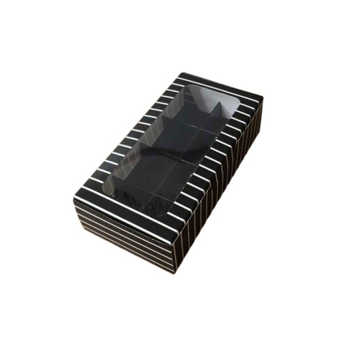 Asetat Pencereli Karton Kutu 20x10x5 CM 8 Bölmeli Kutu - 10 Adet  Çizgili Siyah