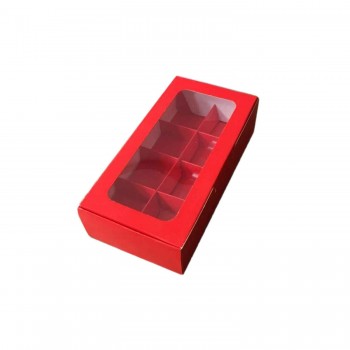 Asetat Pencereli Karton Kutu 20x10x5 CM 8 Bölmeli Kutu - 10 Adet Kırmızı Asetat Pencereli Karton Kutu 20x10x5 CM 8 Bölmeli Kutu - 10 Adet Kırmızı