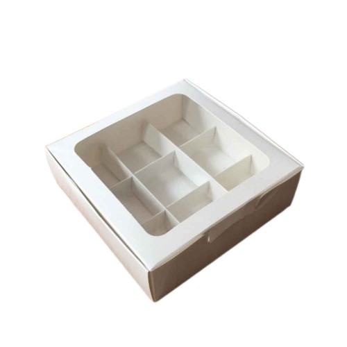 Asetat Pencereli Karton Kutu 15x15x5 CM 9 Bölmeli Kutu - 10 Adet  Beyaz