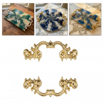 Barok Desenli Vintage Stil Lüks Tepsi ve Sunum Kulpu 9 CM - 2 Adet  Gold