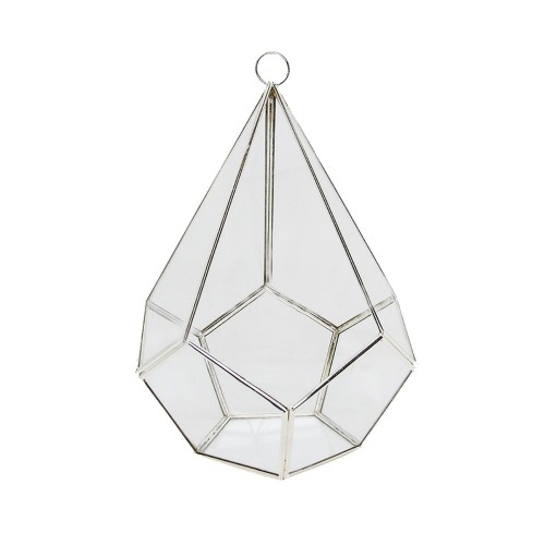 Cam Takı  Mücevher Ve Yüzük Kutusu Beşgen Tabanlı Piramit 15x25 CM  Gümüş