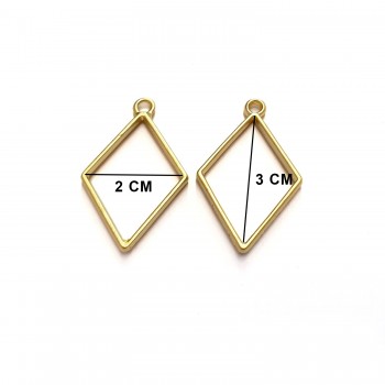 Epoksi Basık Kare Model Metal Kolye Takı Ucu - 5 Adet  Gold