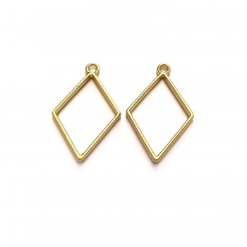 Epoksi Basık Kare Model Metal Kolye Takı Ucu - 5 Adet  Gold