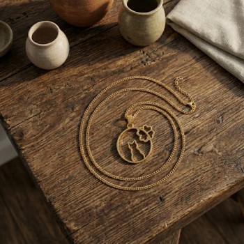 Epoksi Çember İçinde Kedi Model Metal Kolye Takı Ucu - 5 Adet  Gold