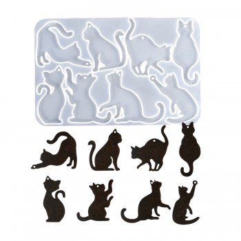 Epoksi Çoklu Kedi Figürleri Kolye Ve Anahtarlık Kalıbı 8 Li