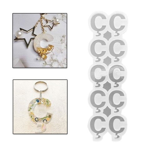 Epoksi Çoklu Silikon Kalıp Ç Harfi - Düz Anahtarlık Reçine Seri Döküm Kalıbı 4.5 CM 10 Lu