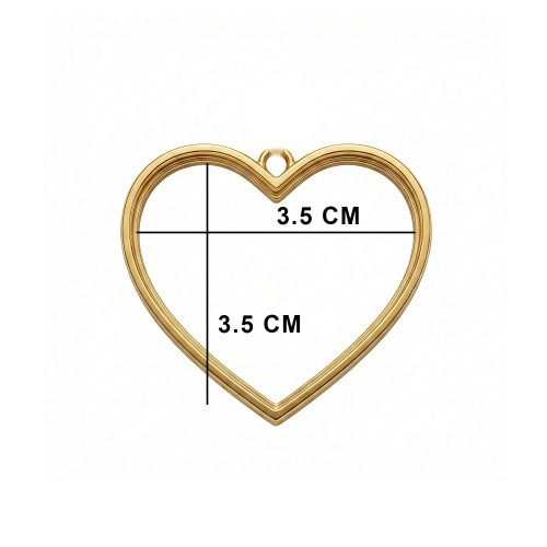 Epoksi Kalp Model Metal Kolye Takı Ucu - 5 Adet  Gold
