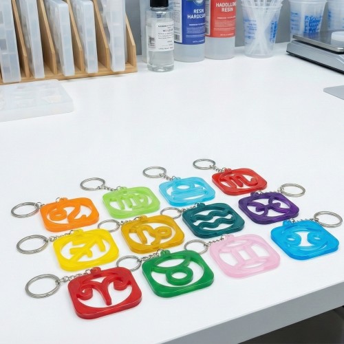 Epoksi Kare Burç Kalıbı Anahtarlık ve Kolye Kalıbı