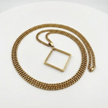 Epoksi Kare Model Metal Kolye Takı Ucu - 5 Adet  Gold