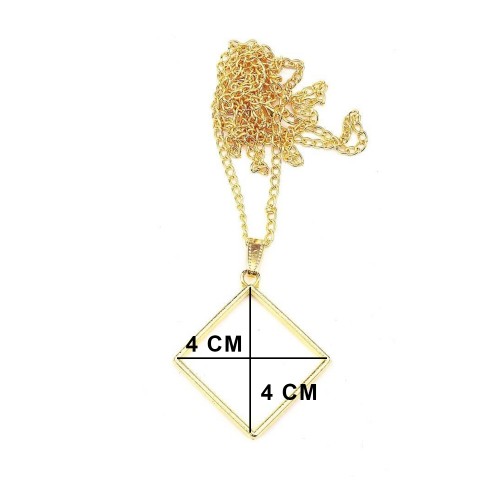 Epoksi Kare Model Metal Kolye Takı Ucu - 5 Adet  Gold