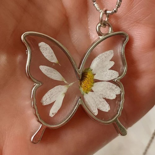 Epoksi Kelebek Model Metal Kolye Takı Ucu - 5 Adet  Gold