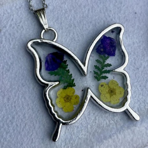 Epoksi Kelebek Model Metal Kolye Takı Ucu - 5 Adet  Gold