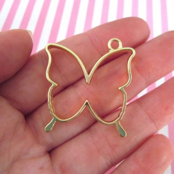 Epoksi Kelebek Model Metal Kolye Takı Ucu - 5 Adet  Gold