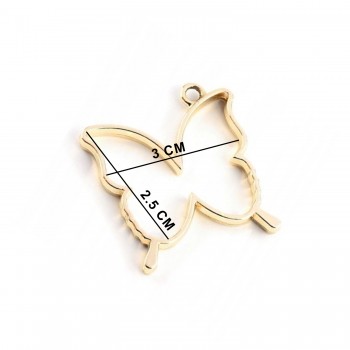 Epoksi Kelebek Model Metal Kolye Takı Ucu - 5 Adet  Gold