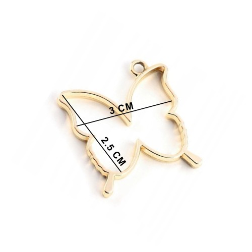 Epoksi Kelebek Model Metal Kolye Takı Ucu - 5 Adet  Gold