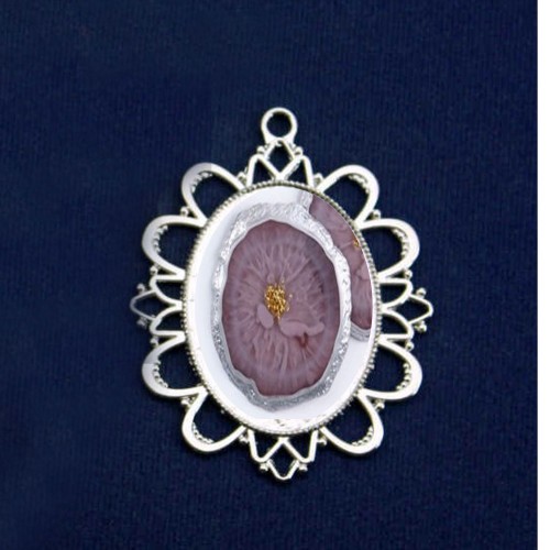 Epoksi Kolye Ucu Oval Desenli Nikel  - 5 ADET