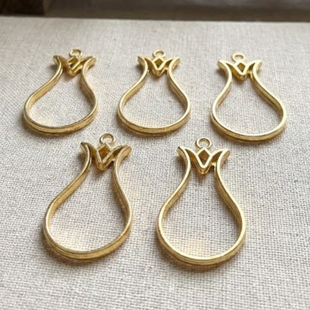 Epoksi Lale Model Metal Kolye Takı Ucu - 5 Adet  Gold