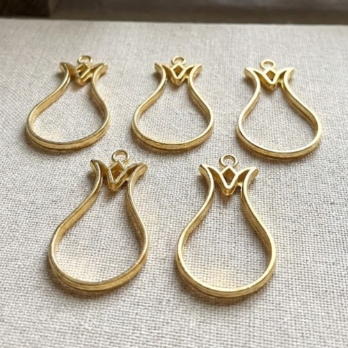 Epoksi Lale Model Metal Kolye Takı Ucu - 5 Adet  Gold