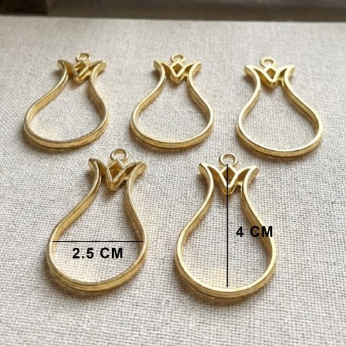Epoksi Lale Model Metal Kolye Takı Ucu - 5 Adet  Gold