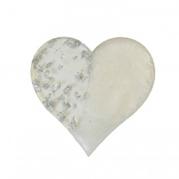 Epoksi  Magnet Gold Gümüş Varaklı Kalp Model 7 CM  - 10 Adet  Gümüş