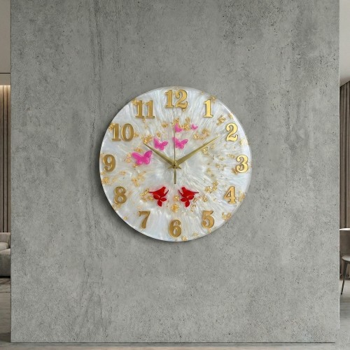 Epoksi Kelebek ve Kuş Desenli Rakamlı Saat Kalıbı 30 CM