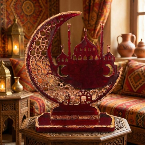 Epoksi Ramazan Temalı Ayaklı Ay Hilal ve Cami Figürlü Dekor Kalıbı