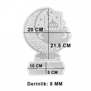 Epoksi Ramazan Temalı Ayaklı Ay Hilal ve Cami Figürlü Dekor Kalıbı Epoksi Ramazan Temalı Ayaklı Ay Hilal ve Cami Figürlü Dekor Kalıbı