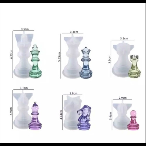 Epoksi Reçine Silikon Kalıp Üç Boyutlu Satranç Taşları  6 lı Set