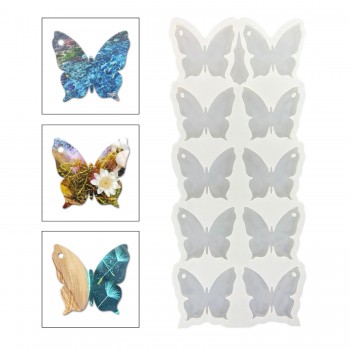 Epoksi Reçine Silikon Kalıp Çoklu Kelebek Delikli Anahtarlık Kalıbı 5 CM 10 Lu