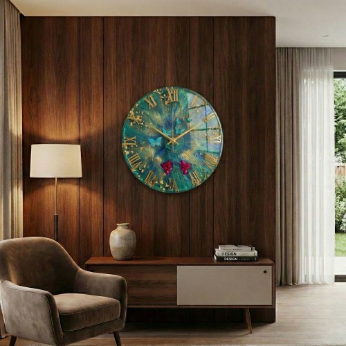 Epoksi Kelebek ve Kuş Desenli Roma Rakamlı Saat Kalıbı 30 CM