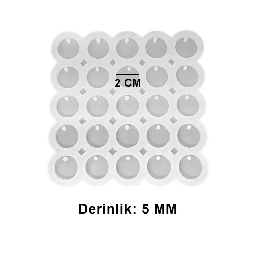 Epoksi Silikon Kalıp Anahtarlık Daire Yuvarlak Delikli Kolye Küpe Kalıbı 2 CM 25 Li