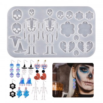 Epoksi Silikon Kalıp Cadılar Bayramı İskelet Kuru Kafa Modelleri Delikli Kolye Küpe Kalıbı