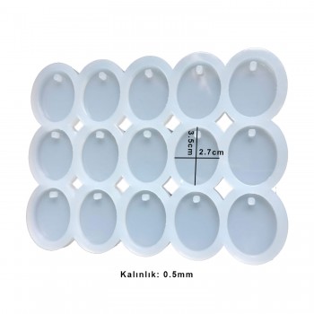 Epoksi Silikon Kalıp Delikli Oval Anahtarlık Kolye Kalıbı 15 Li