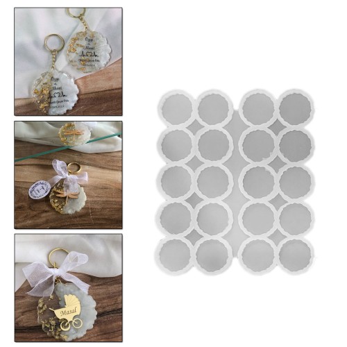 Epoksi Silikon Kalıp Tırtıklı Geode Anahtarlık Kalıbı 5.8 CM 20 Li