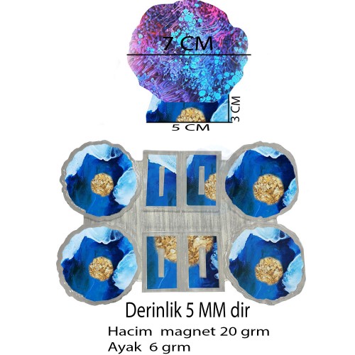Epoksi  Silikon Kalıp Tırtıklı Kenar Ayaklı Magnet Kalıbı 7 CM  4 Lü