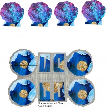 Epoksi  Silikon Kalıp Tırtıklı Kenar Ayaklı Magnet Kalıbı 7 CM  4 Lü