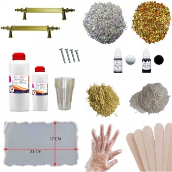 Epoksi Geode Desenli Dikdörtgen Tepsi Seti 23 Parça Epoksi Geode Desenli Dikdörtgen Tepsi Seti 23 Parça