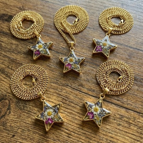 Epoksi Yıldız Model Metal Kolye Takı Ucu - 5 Adet  Gold