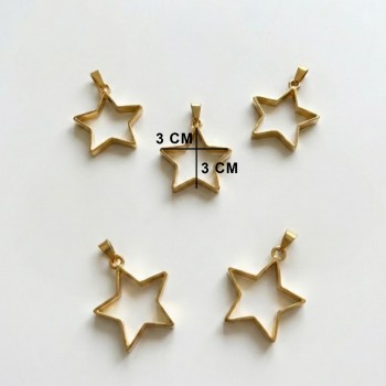 Epoksi Yıldız Model Metal Kolye Takı Ucu - 5 Adet  Gold