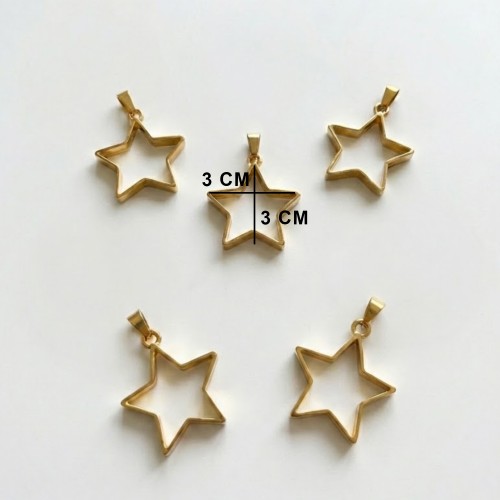 Epoksi Yıldız Model Metal Kolye Takı Ucu - 5 Adet  Gold