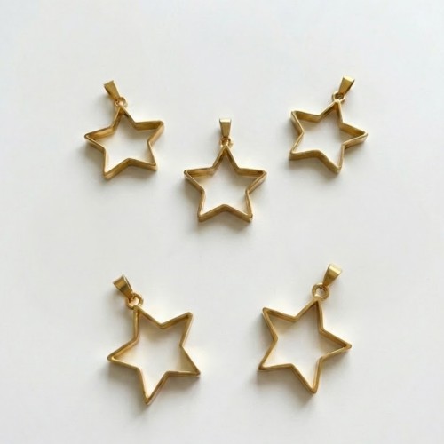 Epoksi Yıldız Model Metal Kolye Takı Ucu - 5 Adet  Gold