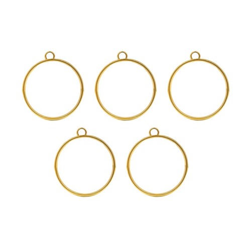 Epoksi Yuvarlak Daire Model Metal Kolye Takı Ucu - 5 Adet  Gold