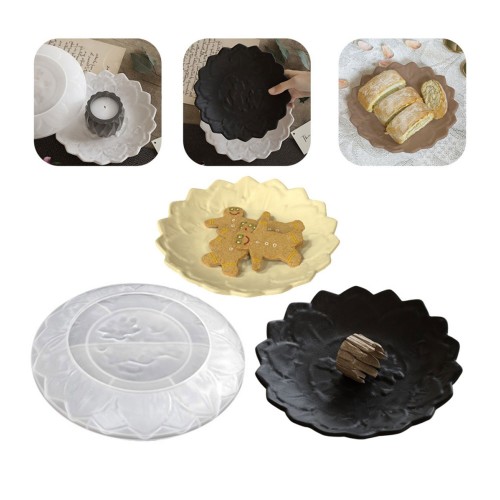 Silikon Epoksi Tabak Kalıbı Lotus Tabak Kalıbı Taş Tozu Çiçek Tabak Kalıbı 18x18x2.2 CM