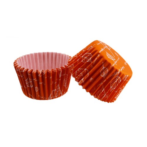 Cupcake Kalıbı Pet Kapsül  Kek Kalıbı 52X45 MM - 100 Adet  Turuncu Yaprak desenli