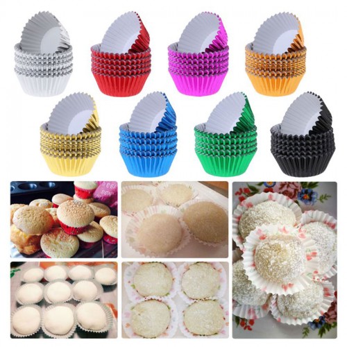Metalik Folyo Cupcake Kalıbı Muffin Pet Kapsül No:3 - 150 Adet  Karışık Renk