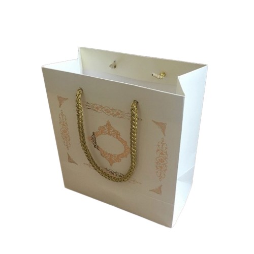 Karton Hediye Çantası GOLD Saray Desenli 20X20X10 CM - 10 Adet  Krem