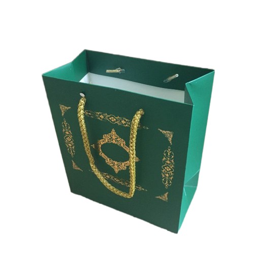 Karton Hediye Çantası GOLD Saray Desenli 20X20X10 CM - 10 Adet  Yeşil